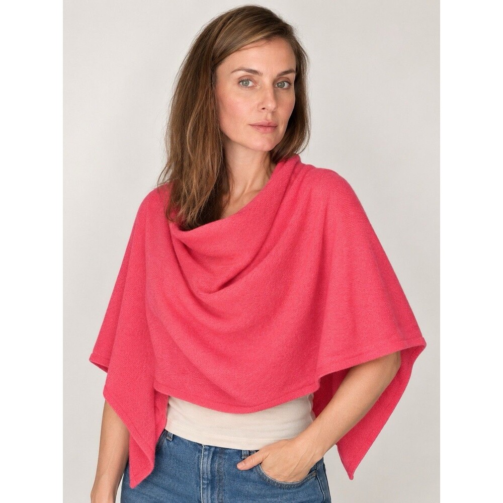 Alashan 100% Cashmere Dress Topper Poncho Wrap Coral Pink One Size